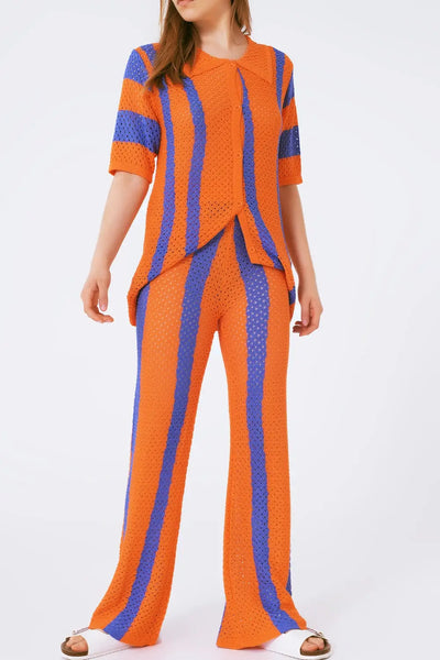 orange striped crochet pants - One Size / Orange - Pants