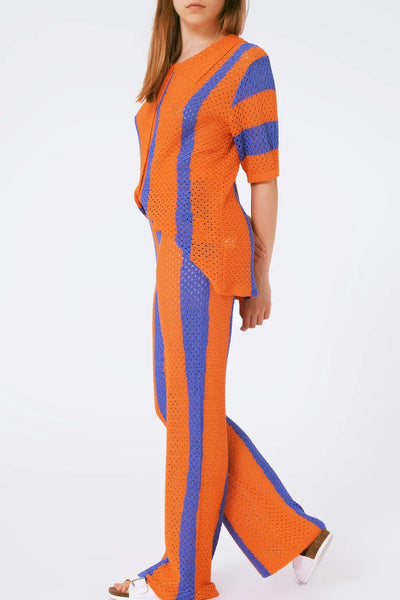 orange striped crochet pants - One Size / Orange - Pants