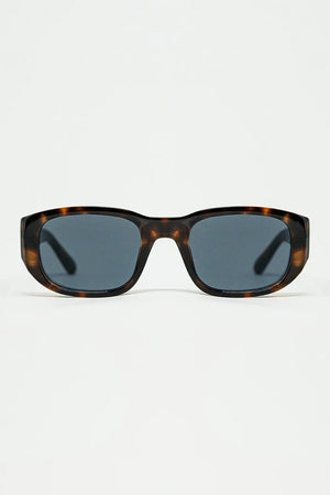 Q2 Oval Sunglasses with High Gloss Transparent Frames in brown