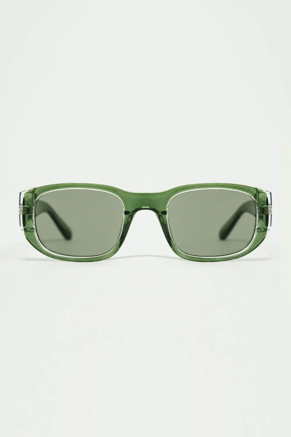 Q2 Oval Sunglasses with High Gloss Transparent Frames in green