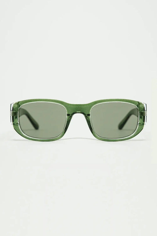Q2 Oval Sunglasses with High Gloss Transparent Frames in green