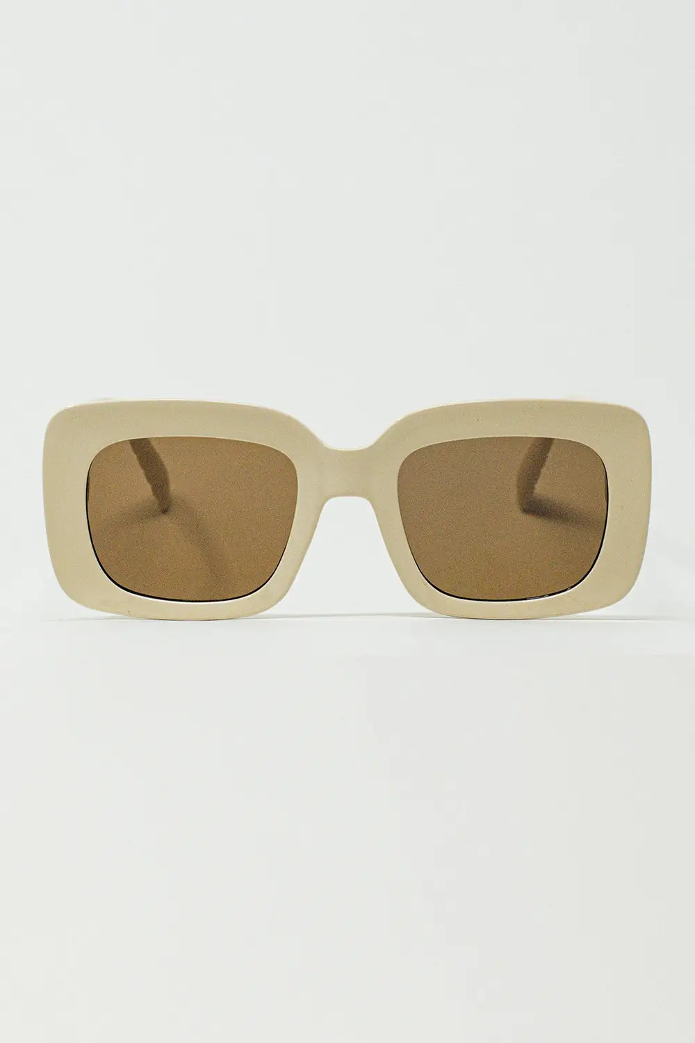 Q2 Oval Sunglasses With Smoke Lens In Beige