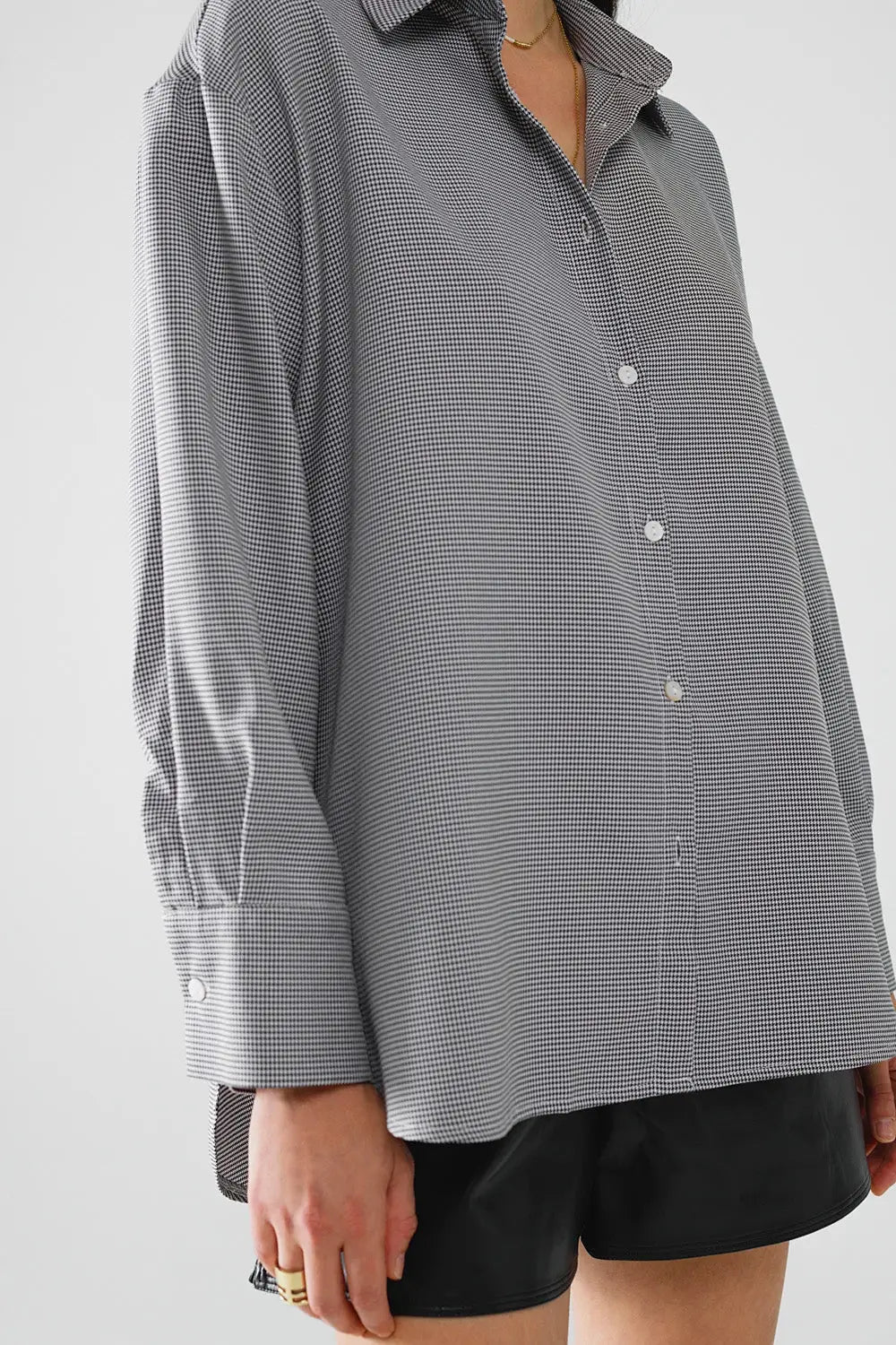 Oversize Gingham Shirt With Bow Detail in Black and White - Shirts