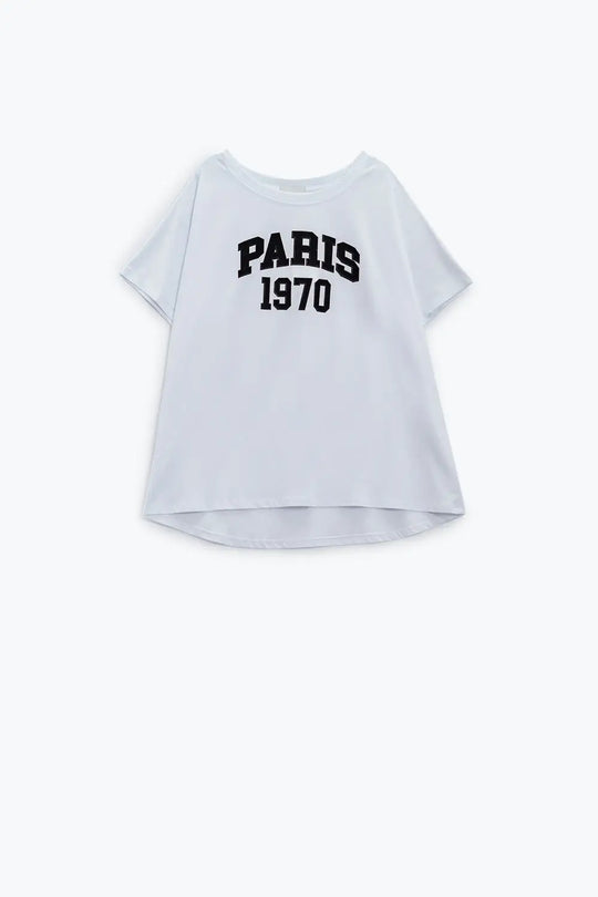 Oversize white t-shirt printed paris 1970 in black - One Size / White - Tops