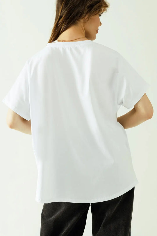 Oversize white t-shirt printed paris 1970 in black - One Size / White - Tops