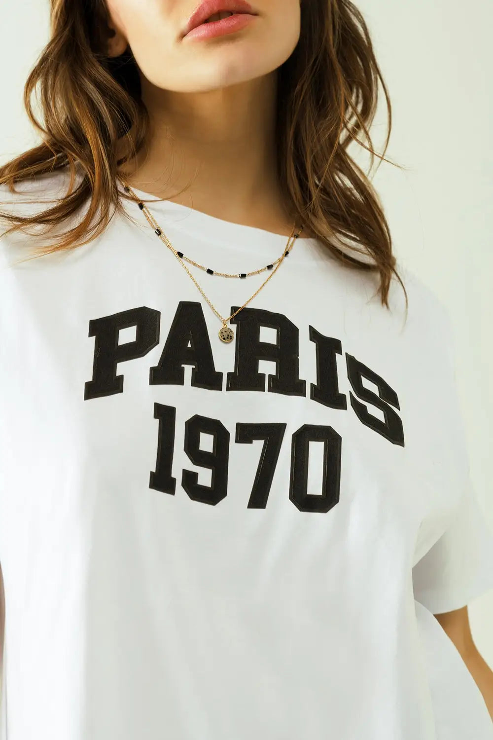 Oversize white t-shirt printed paris 1970 in black - One Size / White - Tops