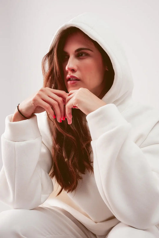 Oversized boyfriend hoodie in cream - One Size / White - Sweaters