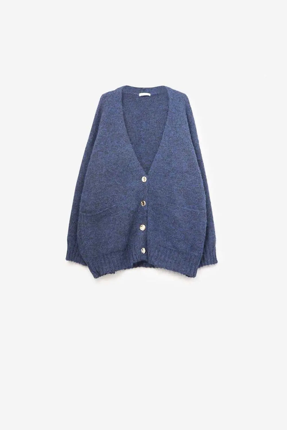 Oversized Cardigan in Navy with gold buttons and pockets - One Size / Blue - Sweaters