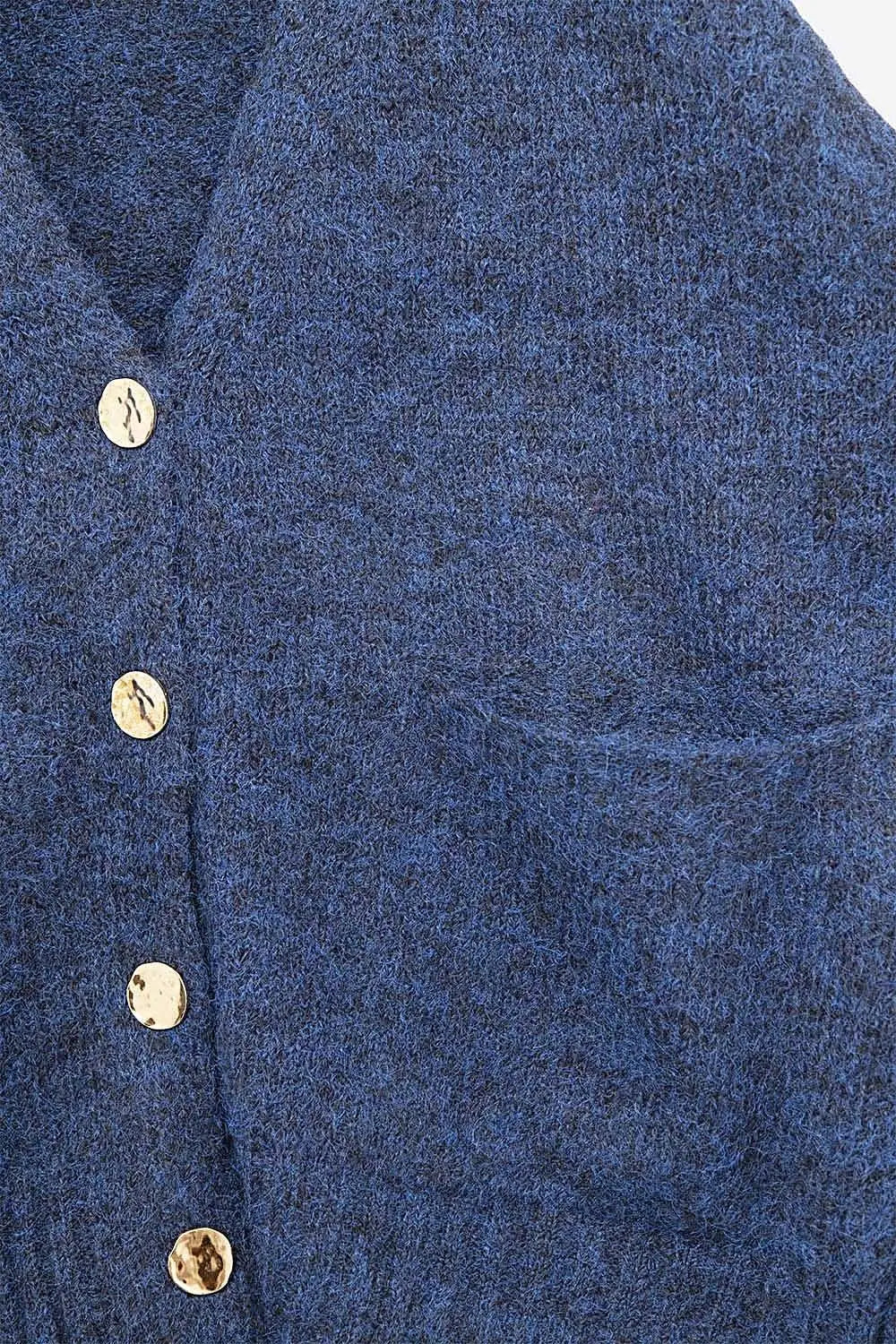 Oversized Cardigan in Navy with gold buttons and pockets - One Size / Blue - Sweaters