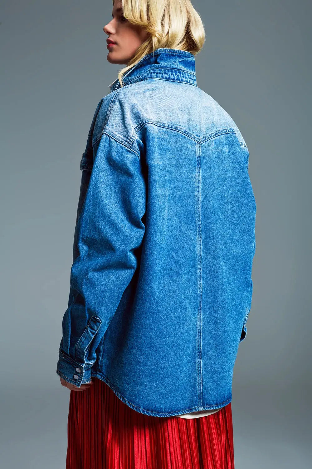 Oversized Cargo Style Denim Jacket in Medium Wash. - One Size / Blue - Coats and Jackets
