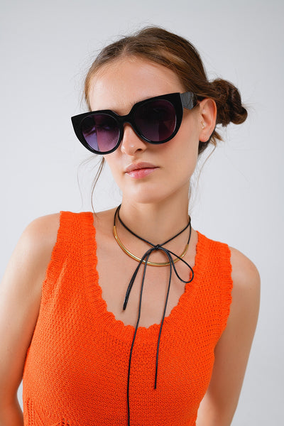 Oversized Cat Eye Sunglasses With Wide Rim in Black