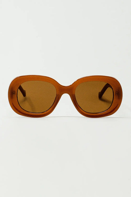 Q2 Oversized Circular Sunglasses in brown