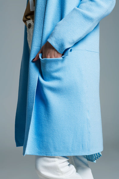 Oversized collar maxi cardigan in baby blue