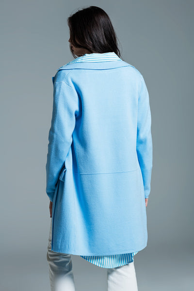 Oversized collar maxi cardigan in baby blue