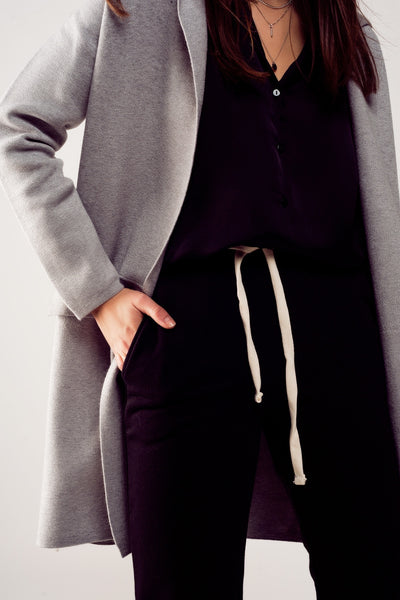 Oversized collar maxi cardigan in grey
