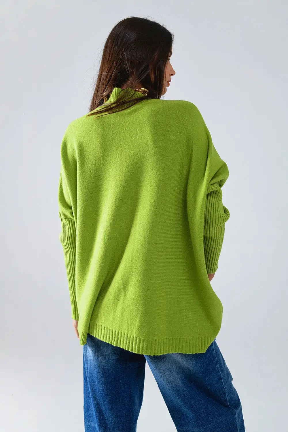 oversized cozy green sweater with ribbed sleeves - One Size / Green - Sweaters