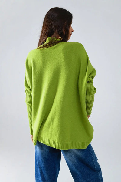 oversized cozy green sweater with ribbed sleeves - One Size / Green - Sweaters