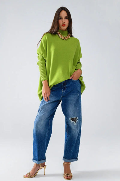 oversized cozy green sweater with ribbed sleeves - One Size / Green - Sweaters