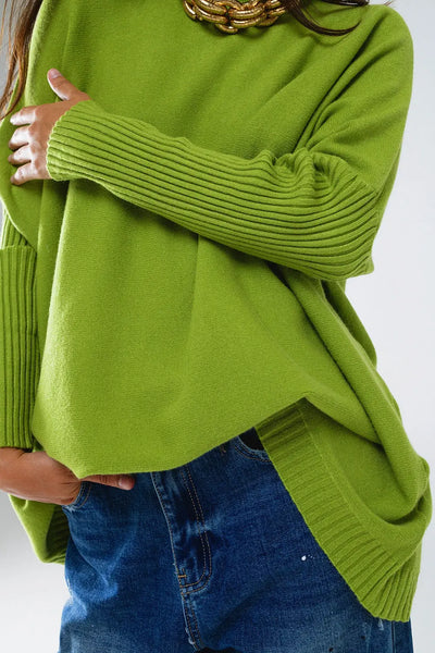 oversized cozy green sweater with ribbed sleeves - One Size / Green - Sweaters