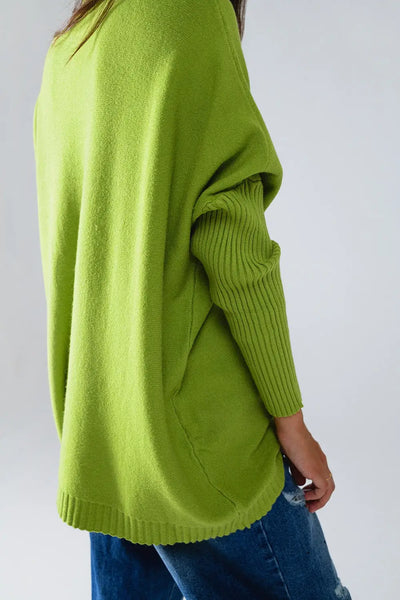 oversized cozy green sweater with ribbed sleeves - One Size / Green - Sweaters