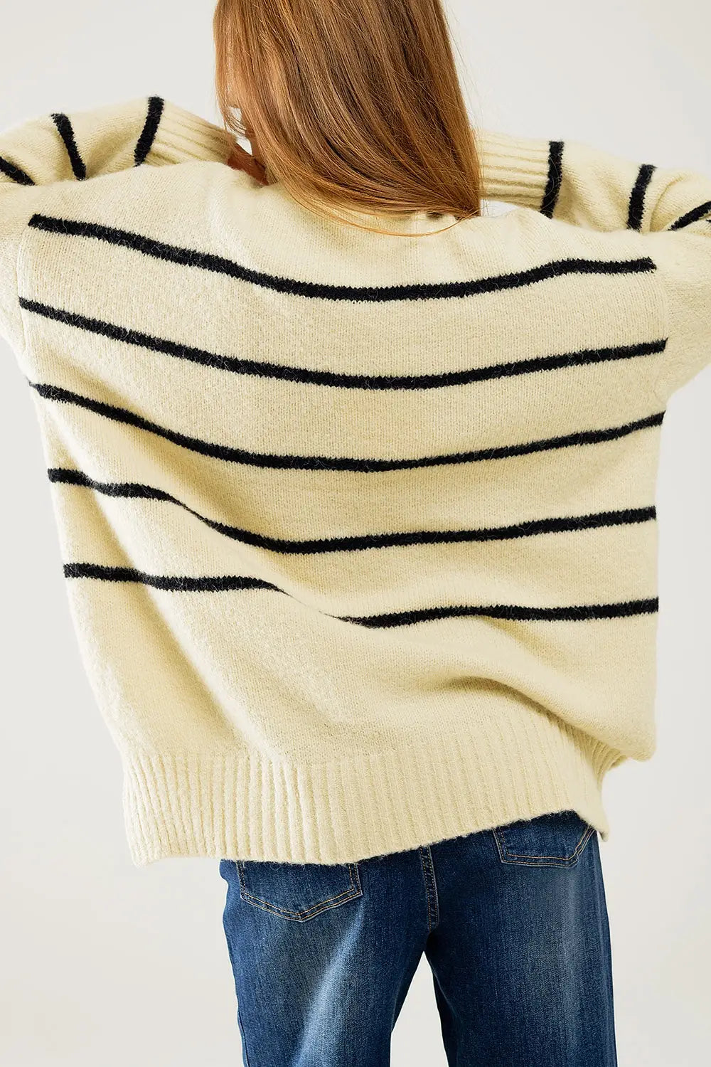 Oversized cream sweater with black stripes - One Size / White - Sweaters