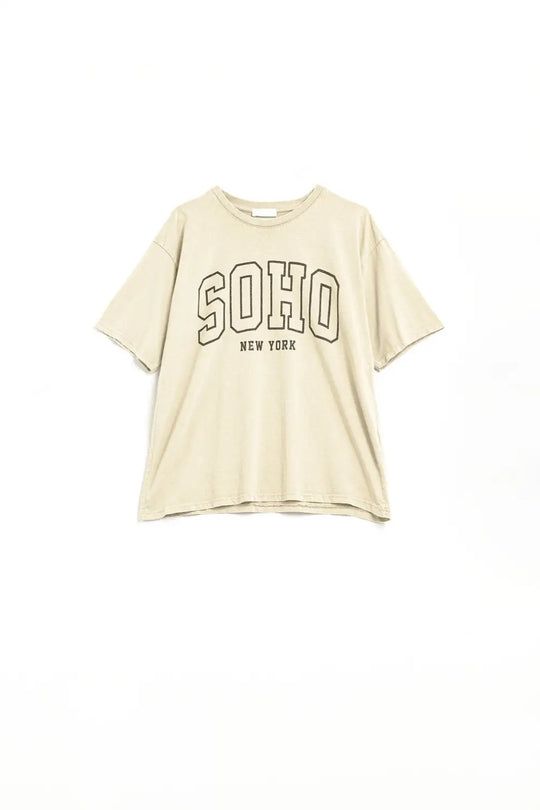 Q2 Oversized Cream T-shirt With Soho New York At The Front