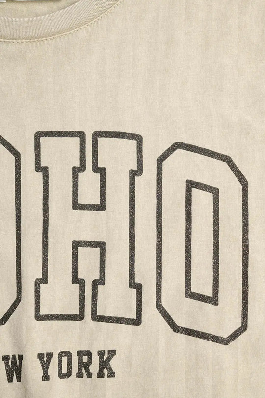 Oversized Cream T-shirt With Soho New York At The Front - One Size / Beige - Tops