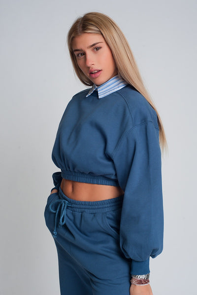 Q2 Oversized cropped sweatshirt in blue