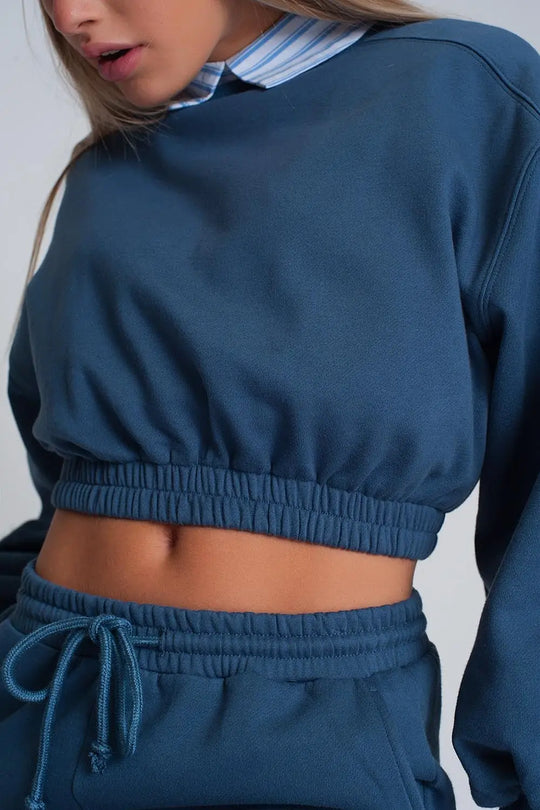Oversized cropped sweatshirt in blue - Sweaters