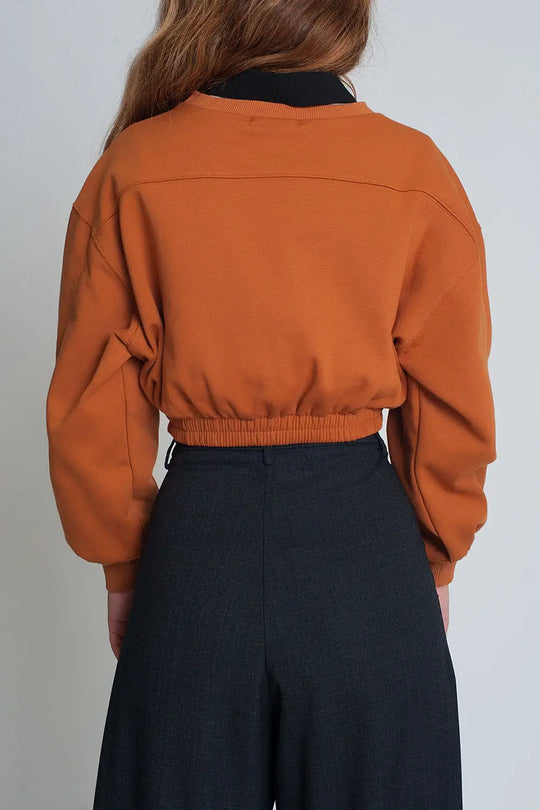 Oversized cropped sweatshirt in camel - Sweaters