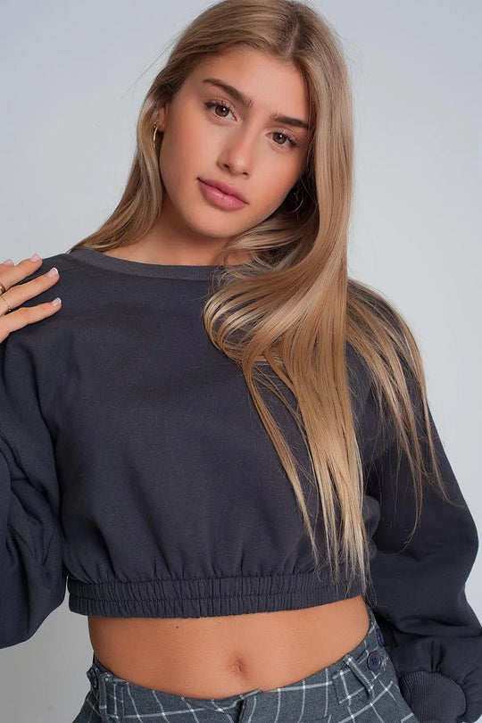 Oversized cropped sweatshirt in dark grey - Sweaters