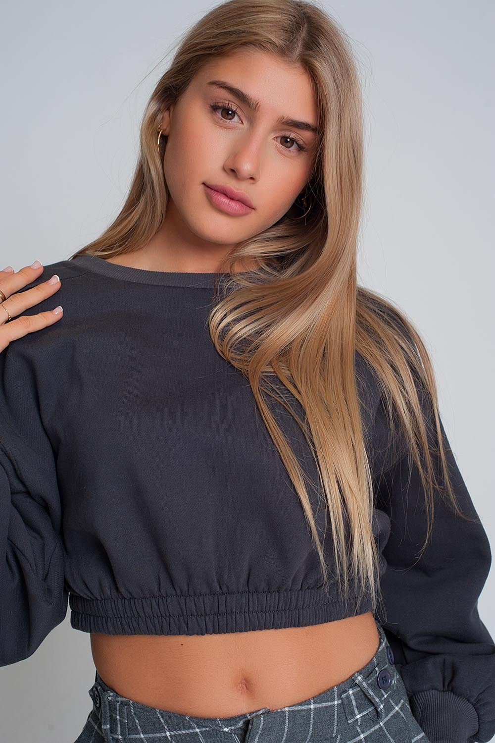 Oversized cropped sweatshirt in dark grey