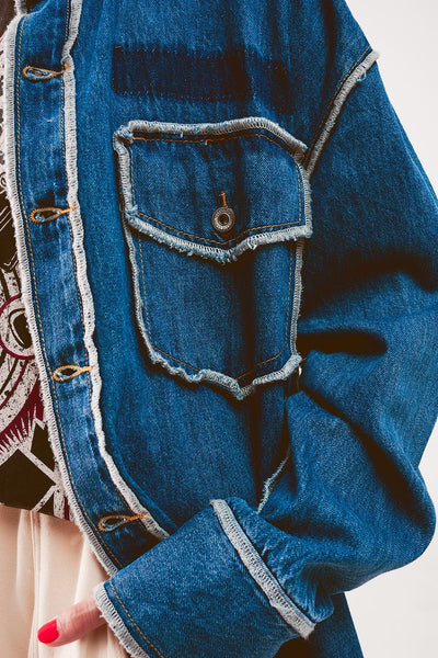 Oversized denim shacket with contour seam detail in mid wash