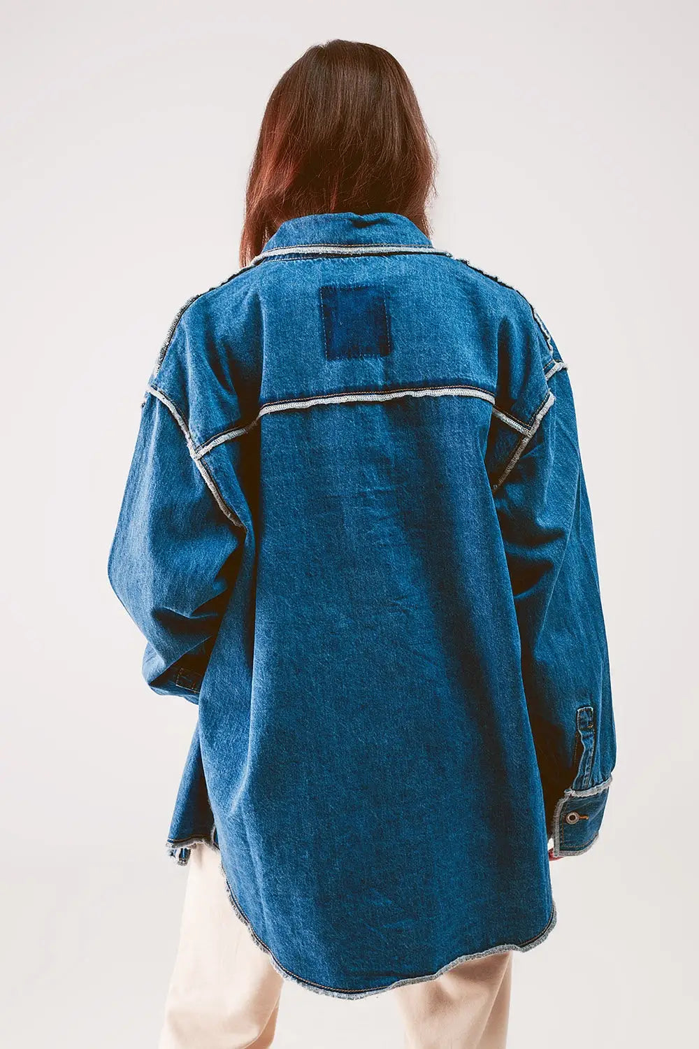 Oversized denim shacket with contour seam detail in mid wash - One Size / Blue - Coats and Jackets