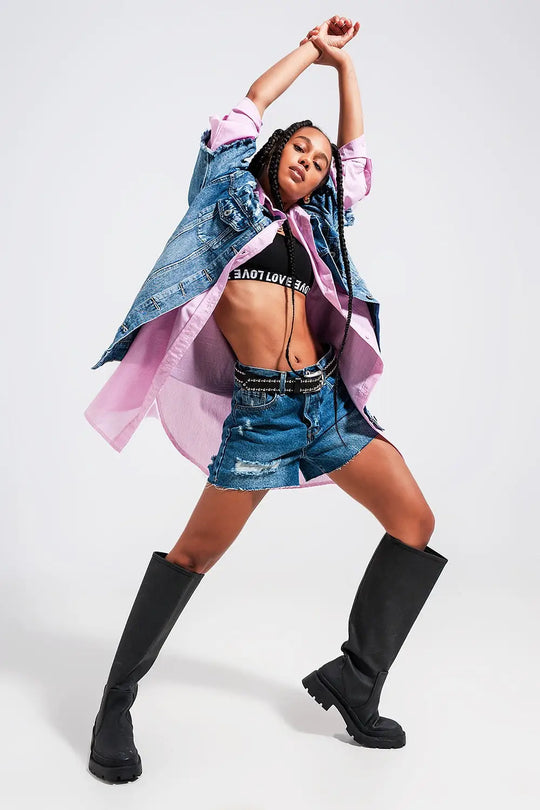 Oversized distressed short sleeves denim jacket - Coats and Jackets