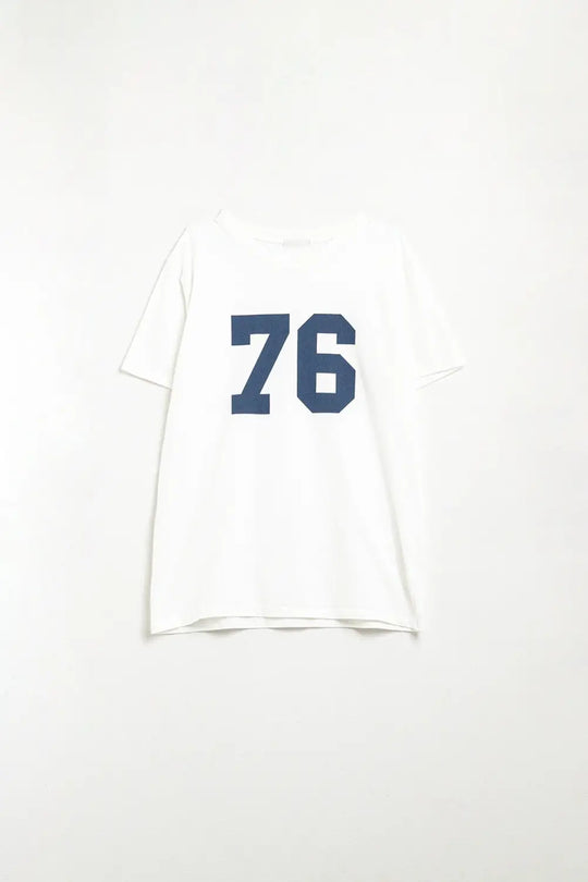 Q2 oversized fit white t-shirt with 76 logo