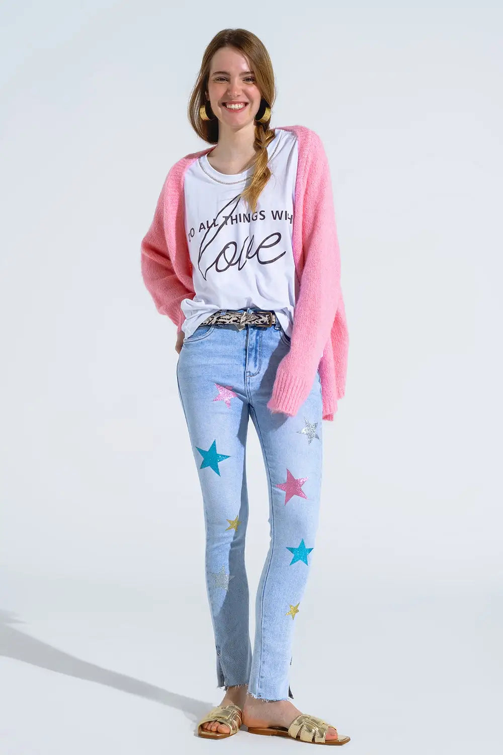 Oversized fluffy knit open cardigan in pink with rib at them and cuffs - Sweaters