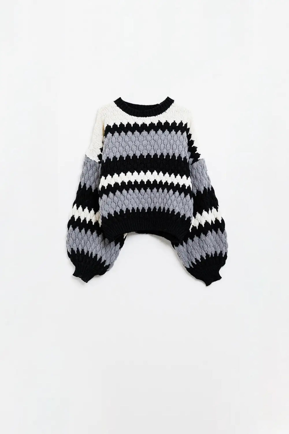 Chunky Ziz Zag Oversized Gray Striped Sweater - One Size / Grey - Sweaters