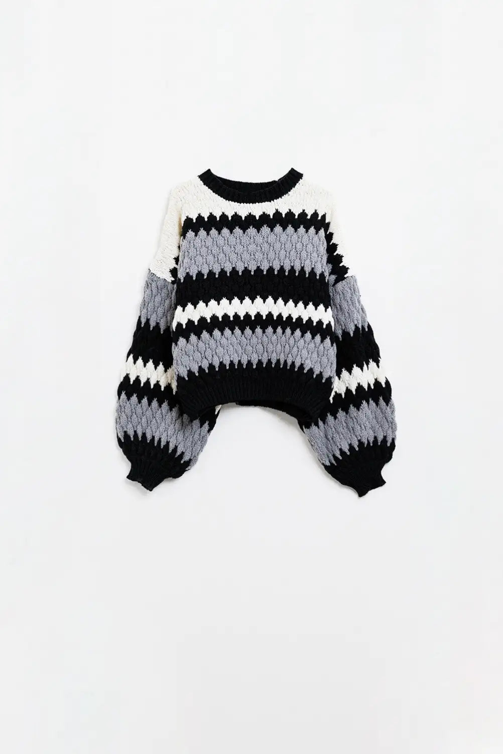Chunky Ziz Zag Oversized Gray Striped Sweater - One Size / Grey - Sweaters