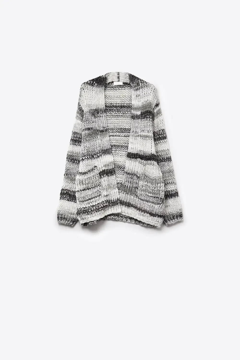 Q2 Oversized mottled striped long cardigan with pockets in Black