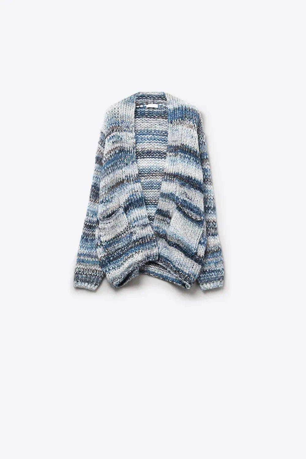 Q2 Oversized mottled striped long cardigan with pockets in Blue