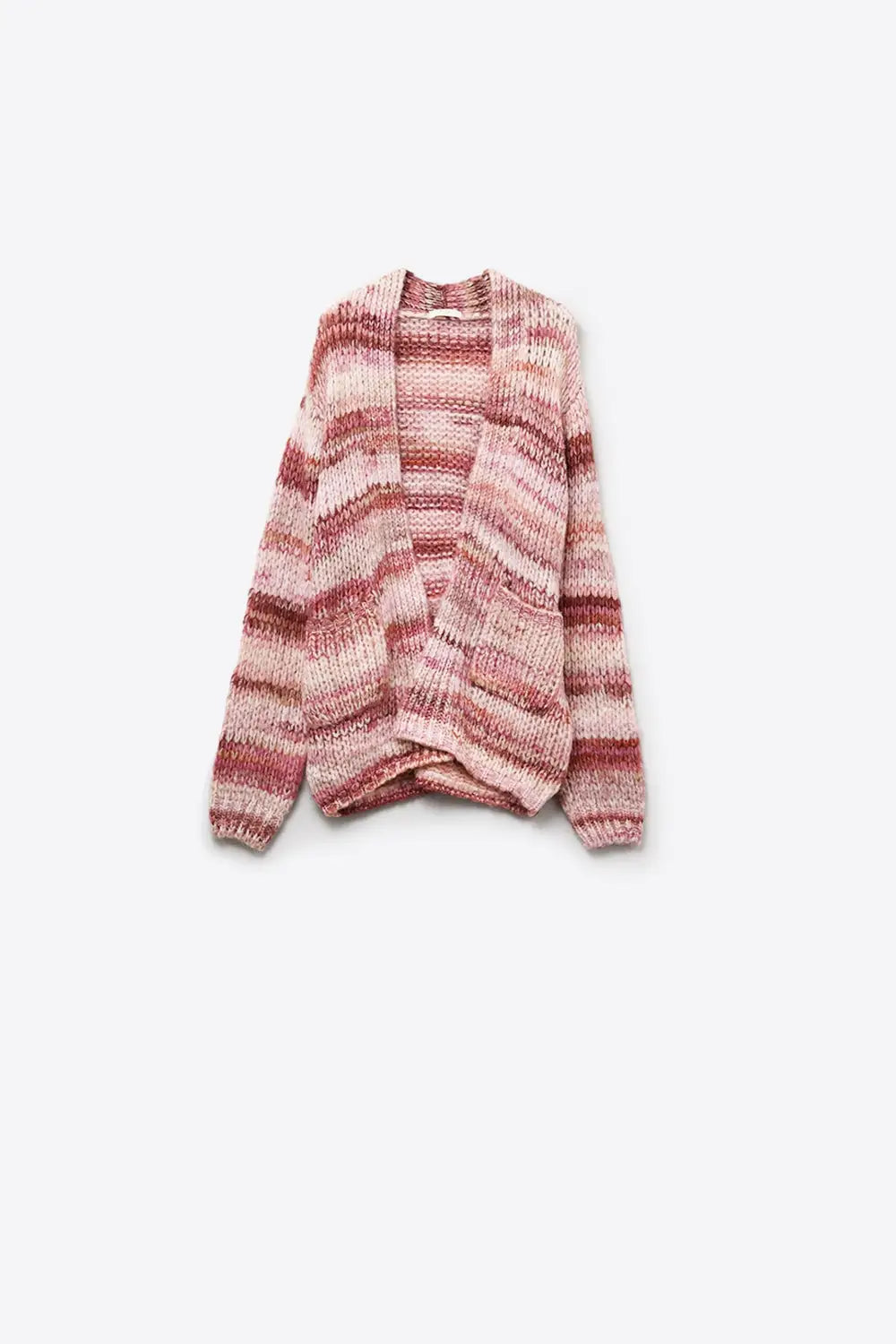 Q2 Oversized mottled striped long cardigan with pockets in Pink