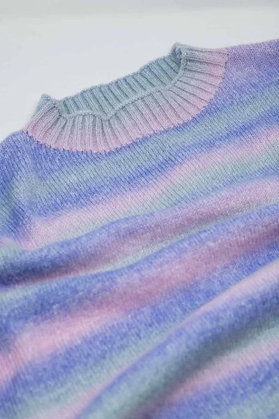 Oversized Multicolor in Shades of Purple High Neck Sweater With Side Slits - One Size / Purple - Sweaters