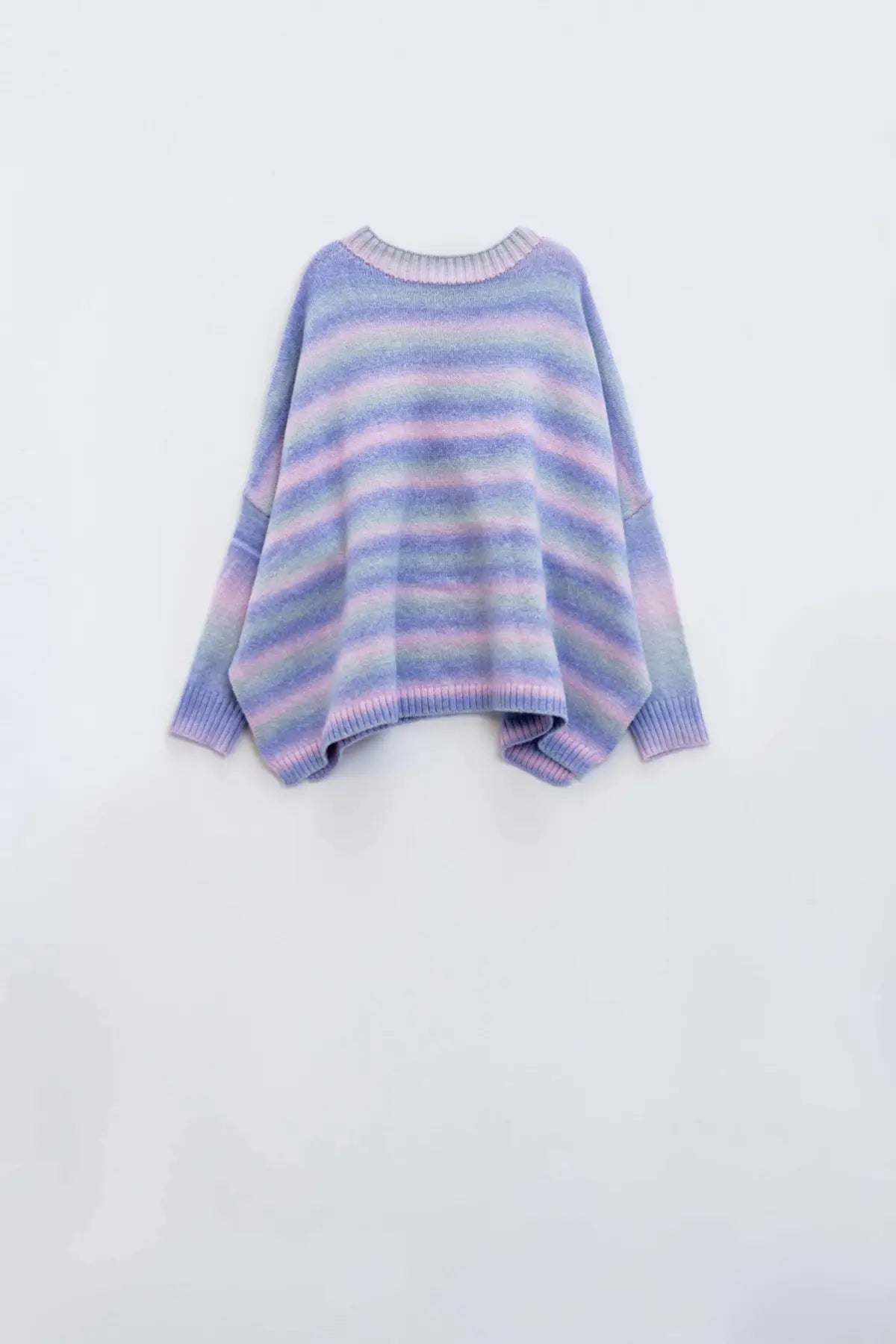 Oversized Multicolor in Shades of Purple High Neck Sweater With Side Slits - One Size / Purple - Sweaters