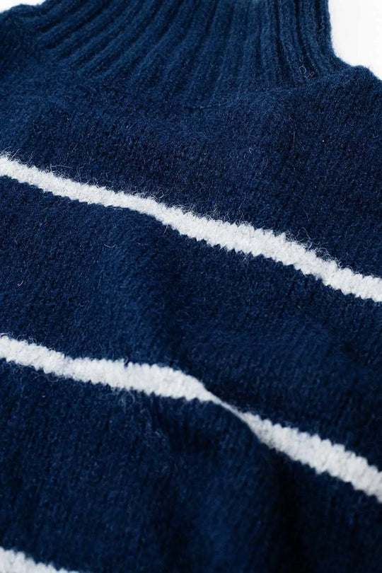 Oversized navy sweater with white stripes - One Size / Blue - Sweaters