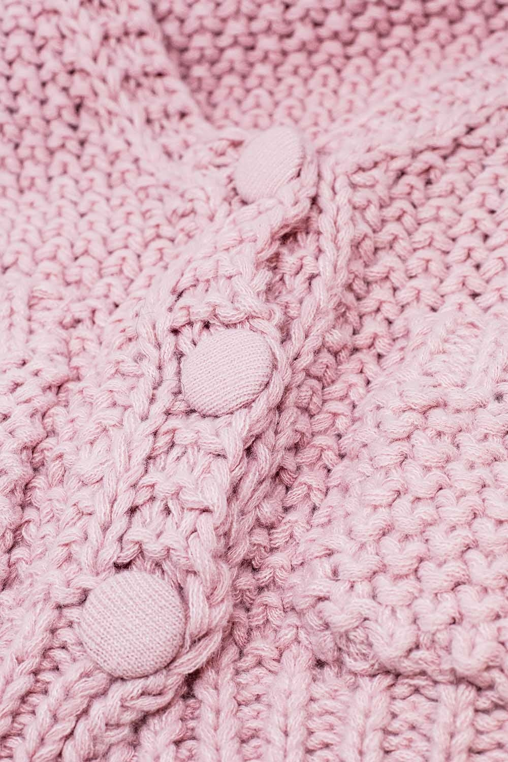 Oversized pink chunky knit jacket with pockets