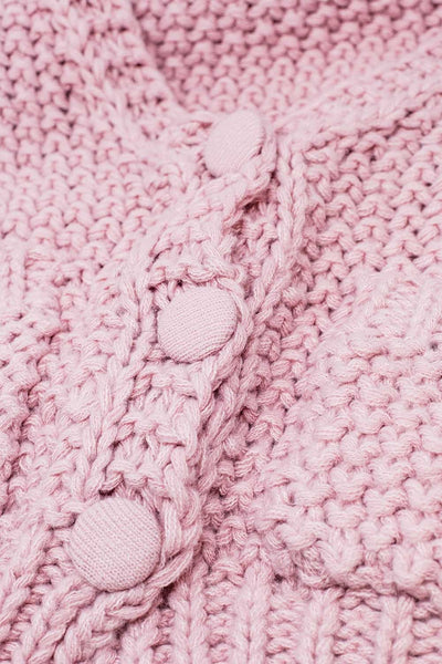 Oversized pink chunky knit jacket with pockets