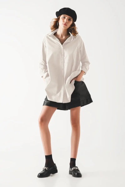 Oversized Poplin A-line Shirt in White - Shirts