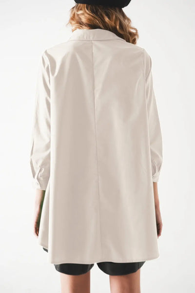 Oversized Poplin A-line Shirt in White - Shirts