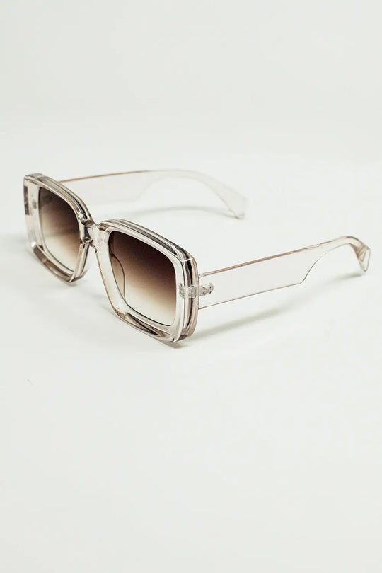 Oversized Rectangular Sunglasses in Transparent White - One Size / Pink